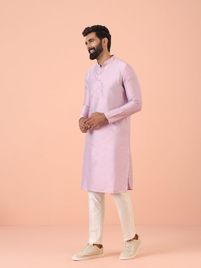 Men Pink Regular Fit Solid Kurta Trouser Set