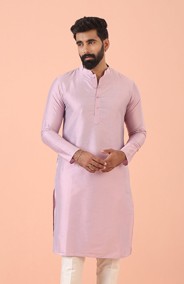 Men Pink Regular Fit Solid Kurta
