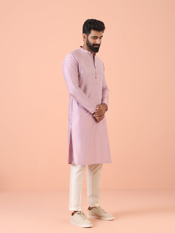 Men Pink Regular Fit Solid Kurta