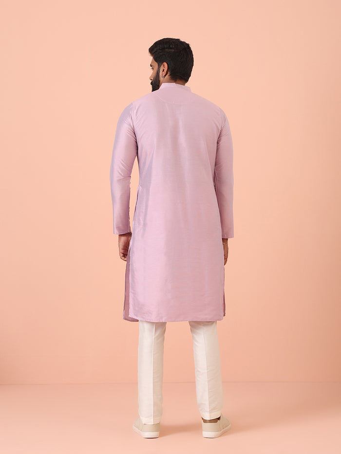 Men Pink Regular Fit Solid Kurta