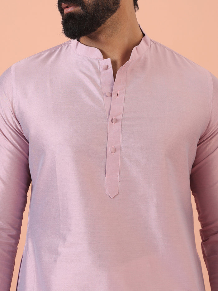 Men Pink Regular Fit Solid Kurta