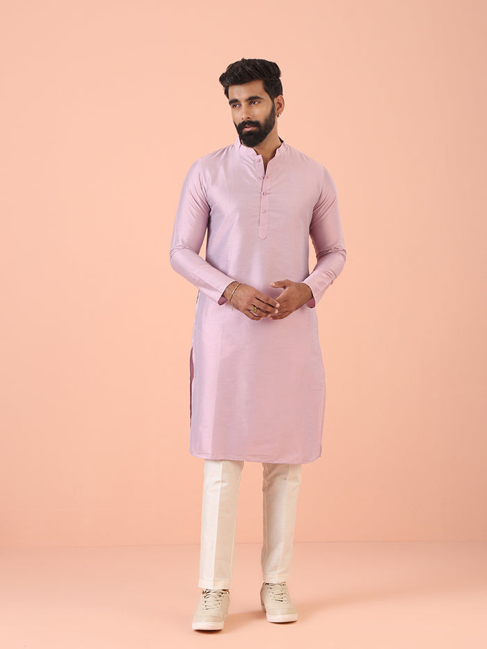 Men Pink Regular Fit Solid Kurta