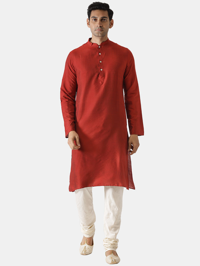 Men Red Solid Dyed Kurta