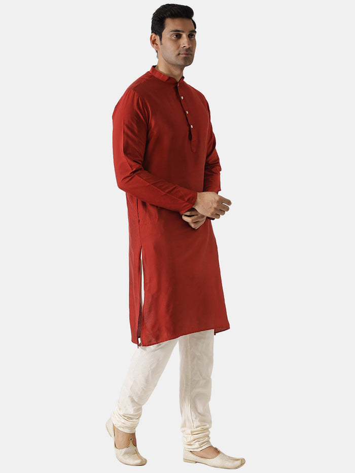 Men Red Solid Dyed Kurta