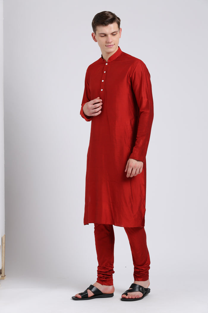 Men Red Solid Dyed Kurta