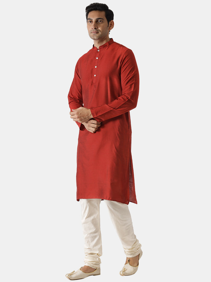 Men Red Solid Dyed Kurta