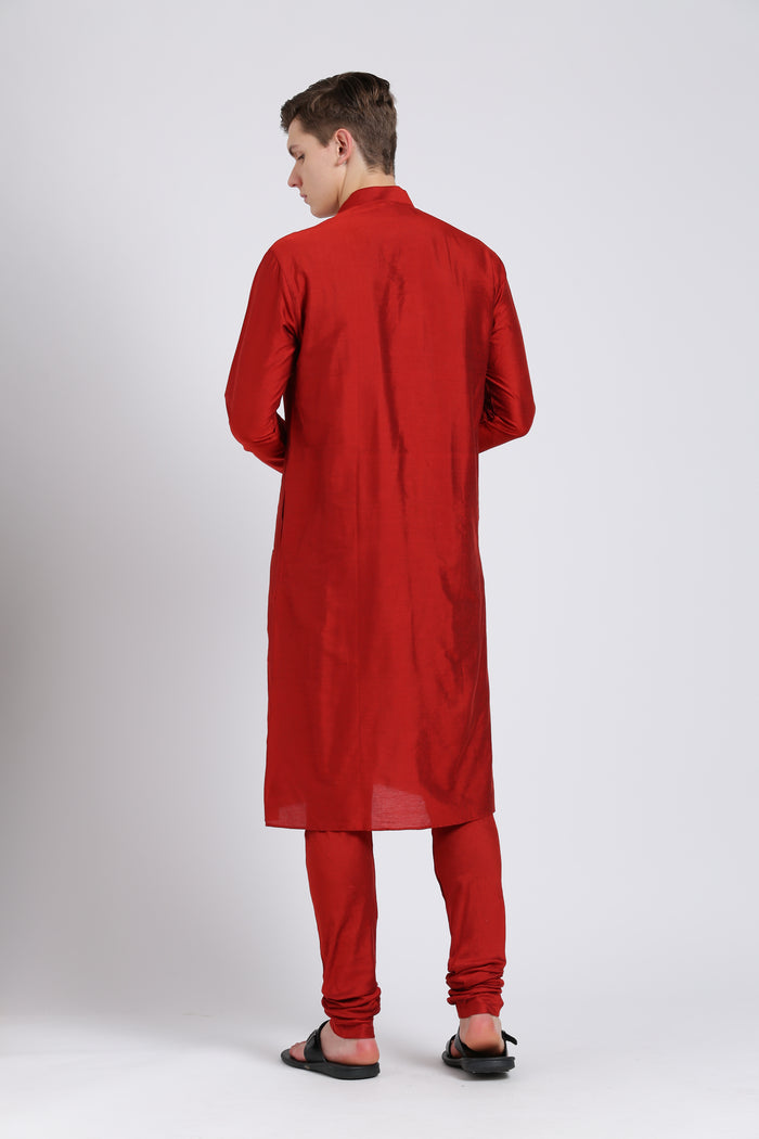 Men Red Solid Dyed Kurta