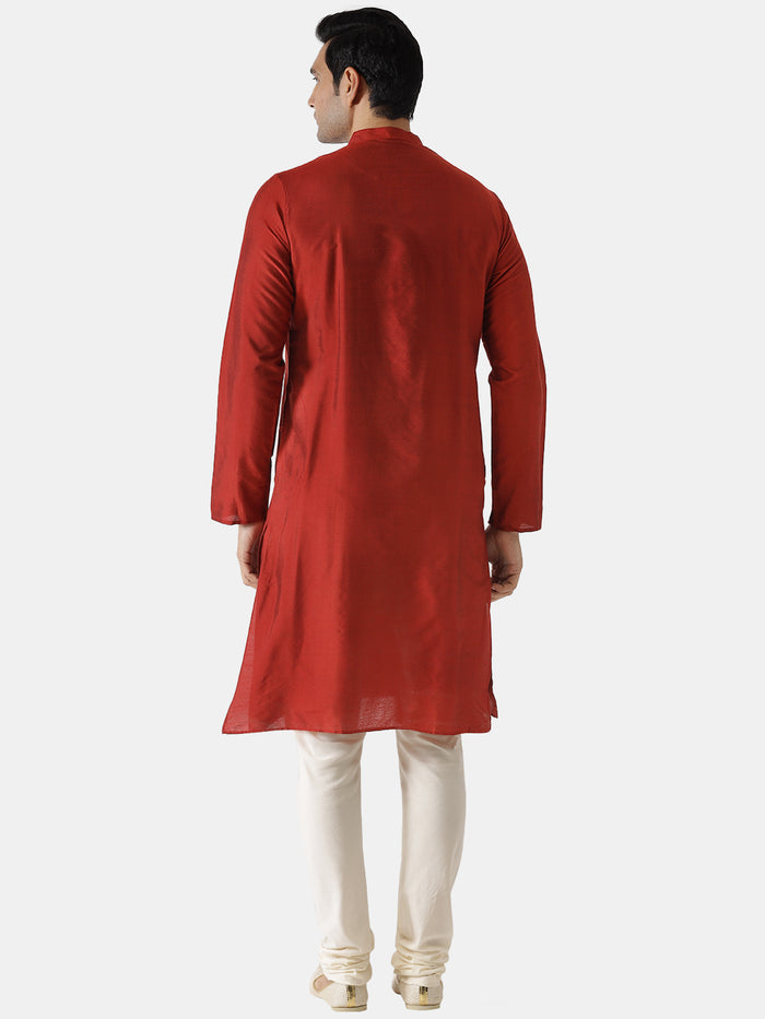 Men Red Solid Dyed Kurta
