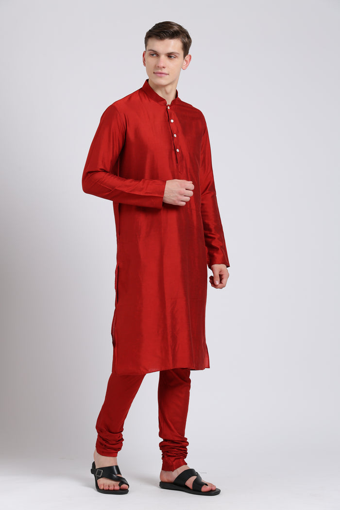Men Red Solid Dyed Kurta