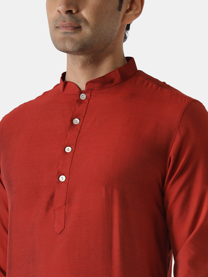 Men Red Solid Dyed Kurta