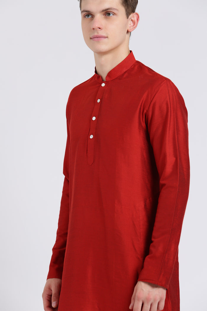 Men Red Solid Dyed Kurta