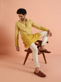 Men Yellow Embroidered Sequinned Kurta Trouser Set