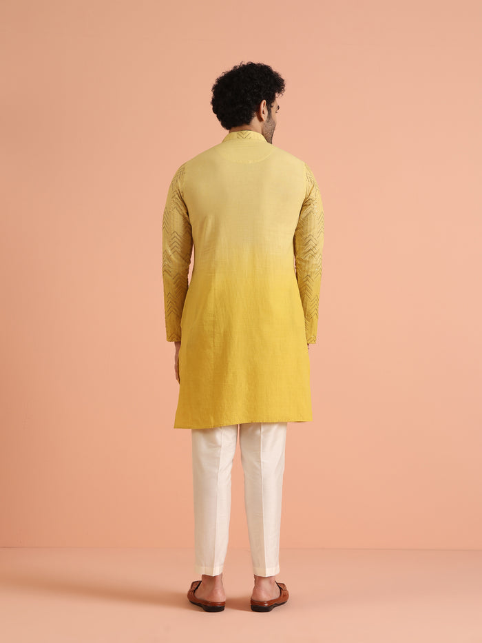 Men Yellow Embroidered Sequinned Kurta Trouser Set