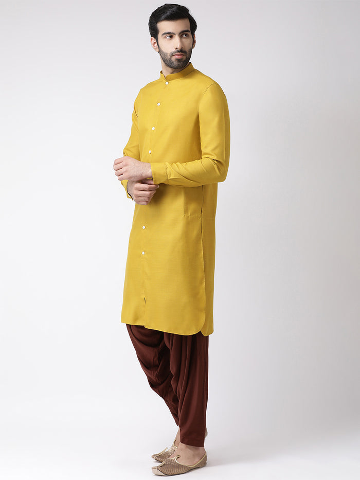 Men Yellow Solid Dyed Kurta