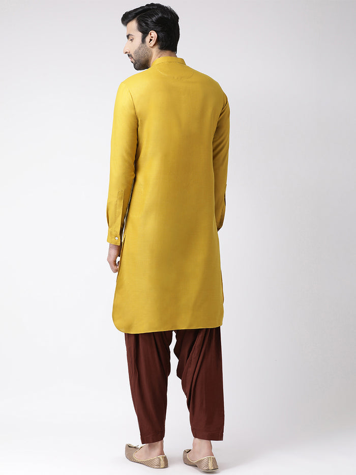 Men Yellow Solid Dyed Kurta