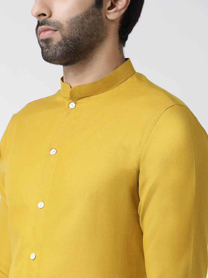 Men Yellow Solid Dyed Kurta