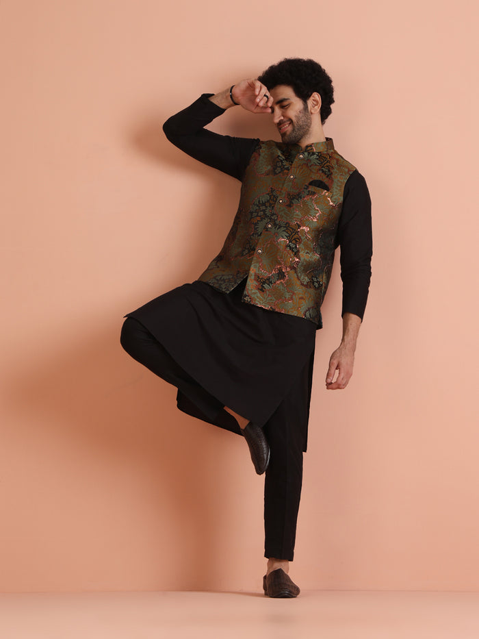 Multi Abstract Jacquard Jacket Kurta Set