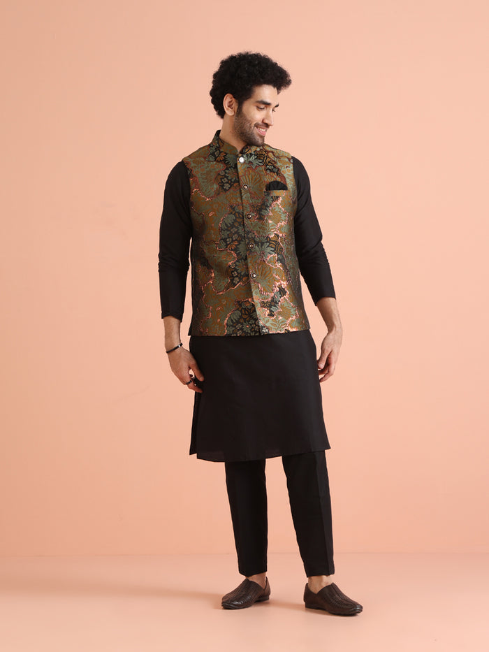 Multi Abstract Jacquard Jacket Kurta Set