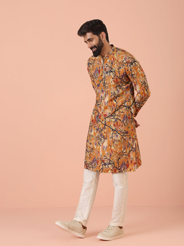 Mustard Printed Kurta Trouser Set
