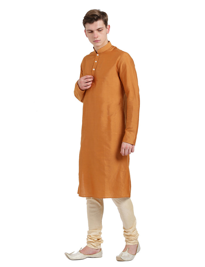 Mustard Silk Blend Solid Kurta