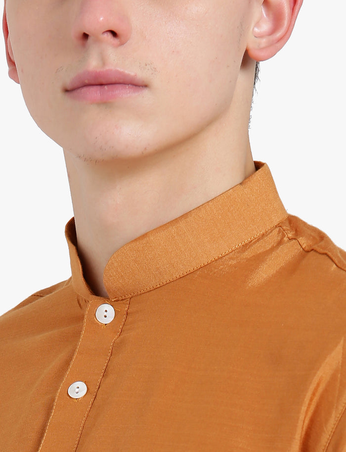 Mustard Silk Blend Solid Kurta