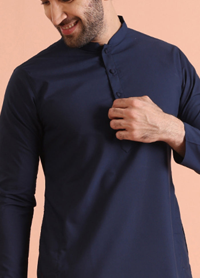 Navy Blue Cotton Plain Kurta