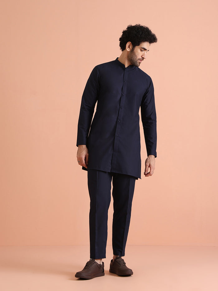 Navy Blue Kurta Set with Straight Trousers â€“ Classic Minimal Festive Outfit