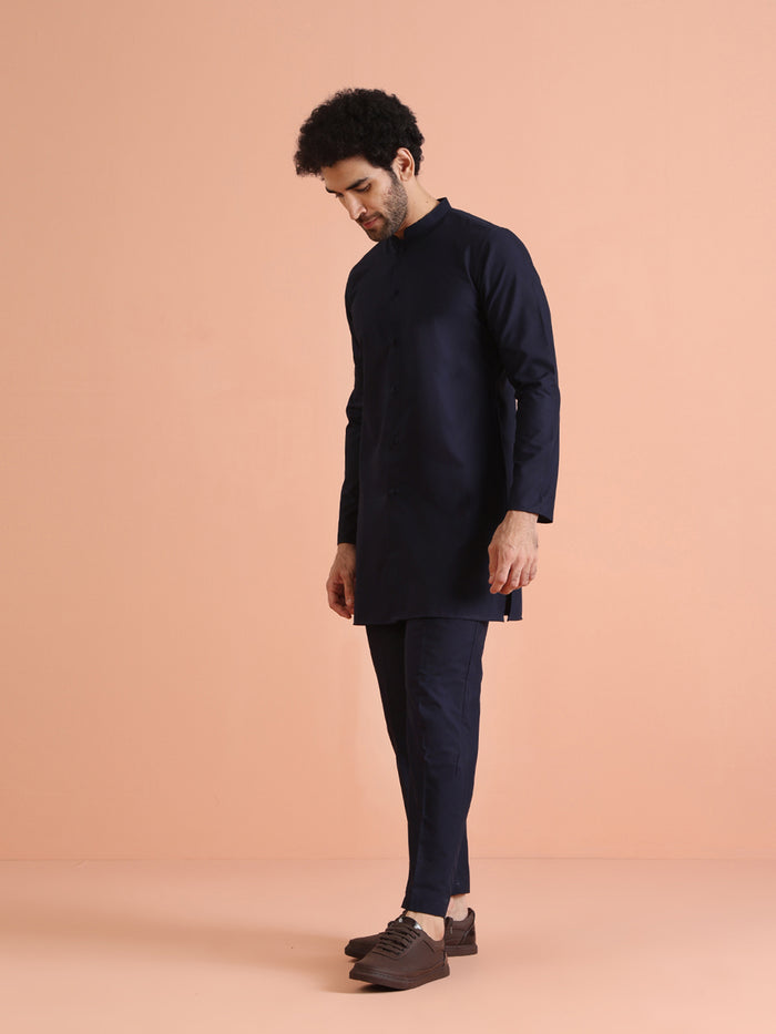 Navy Blue Kurta Set with Straight Trousers â€“ Classic Minimal Festive Outfit