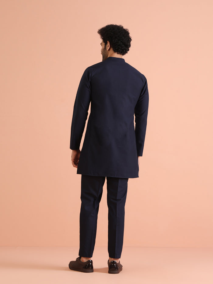 Navy Blue Kurta Set with Straight Trousers â€“ Classic Minimal Festive Outfit
