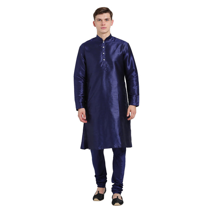 Navy Blue Silk Blend Solid Kurta