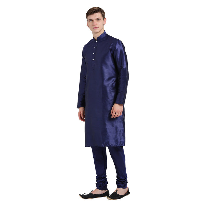 Navy Blue Silk Blend Solid Kurta