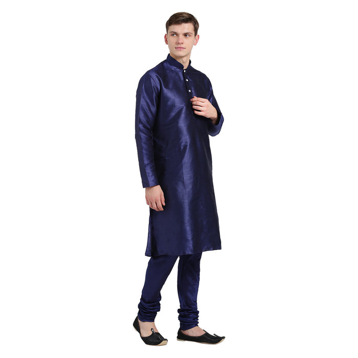 Navy Blue Silk Blend Solid Kurta
