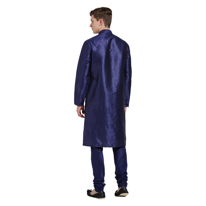Navy Blue Silk Blend Solid Kurta