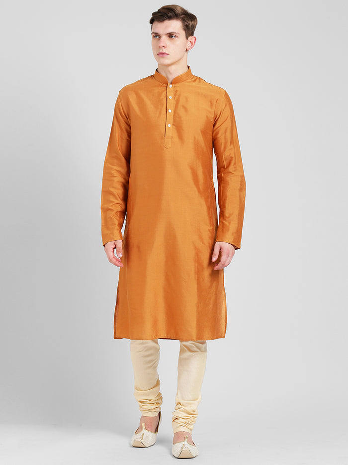 Orange Silk Blend Kurta Churidar Set