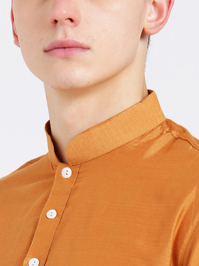 Orange Silk Blend Kurta Churidar Set