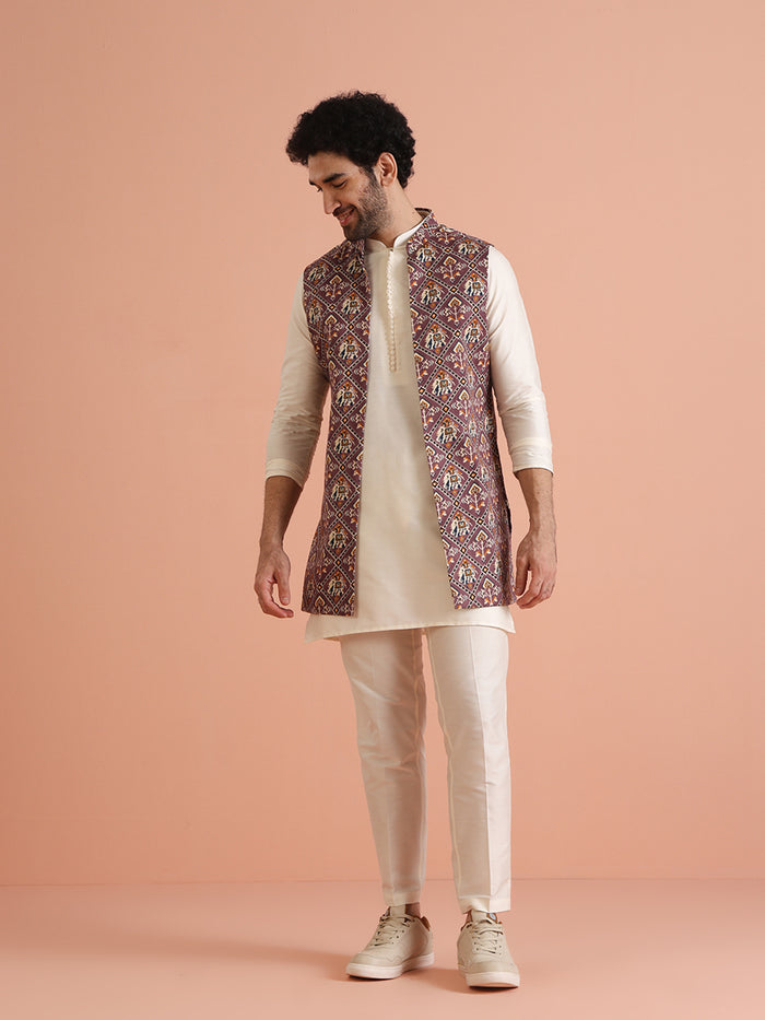Patola Print Kurta Jacket Trouser Set