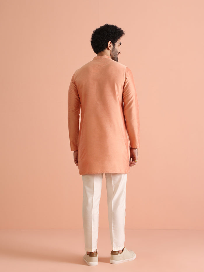 Peach Silk Blend Solid Mid Kurta
