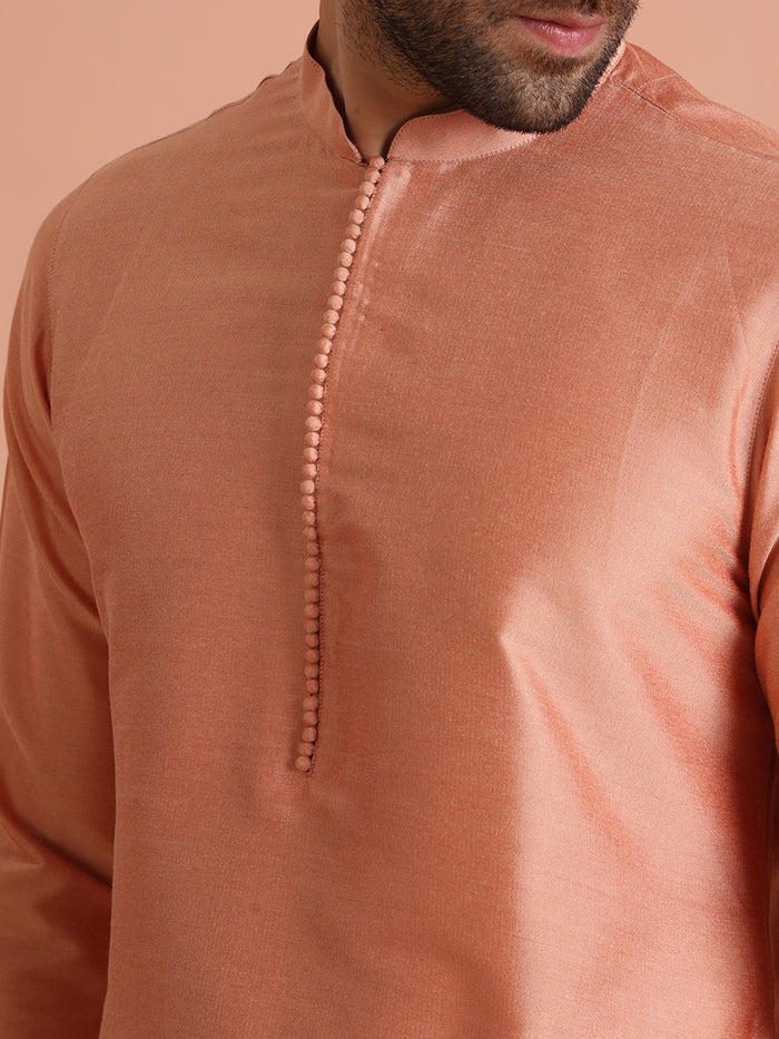 Peach Silk Blend Solid Mid Kurta