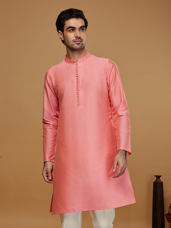 Pink Cotton Blend Solid Kurta