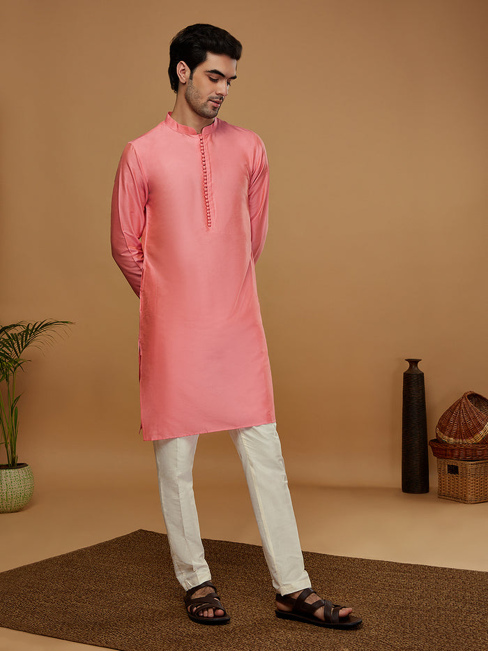 Pink Cotton Blend Solid Kurta