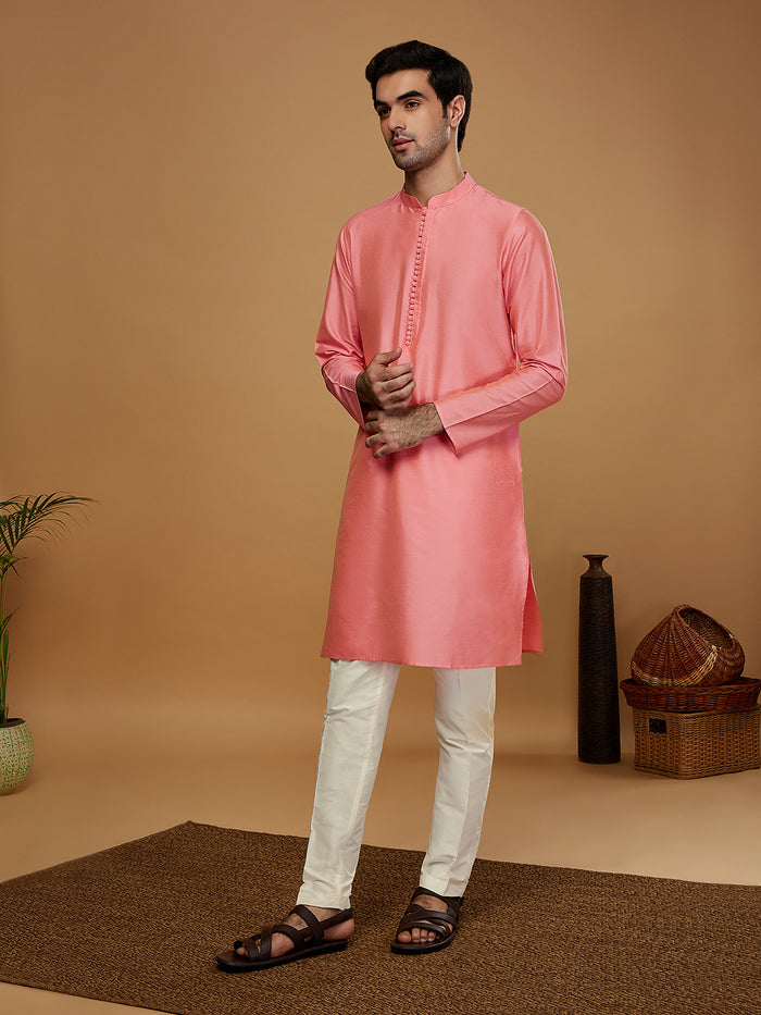 Pink Cotton Blend Solid Kurta