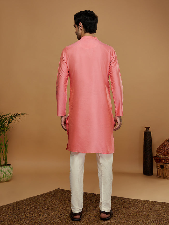 Pink Cotton Blend Solid Kurta