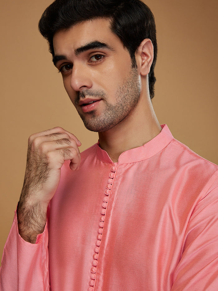 Pink Cotton Blend Solid Kurta