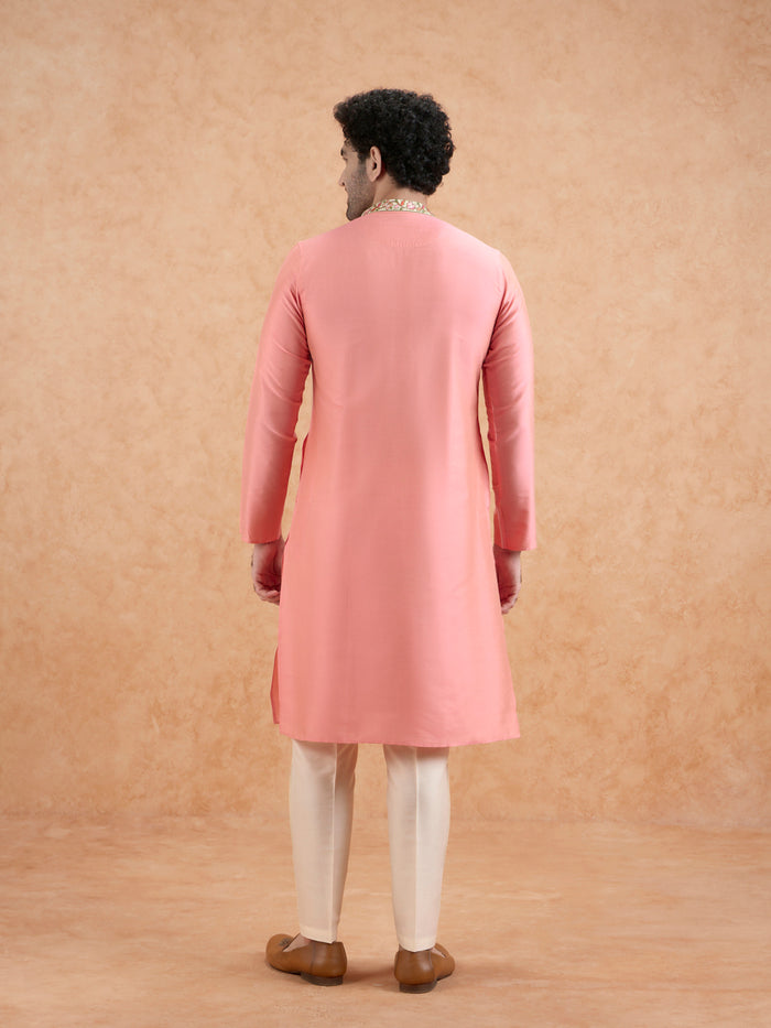 Pink Kurta with Embroidered Neckline