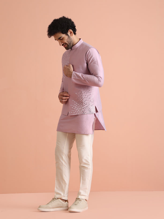 Pink Mirror Work Nehru Jacket