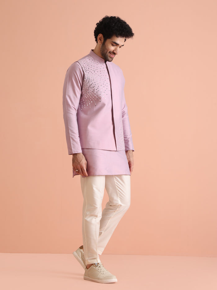 Pink Mirror Work Nehru Jacket