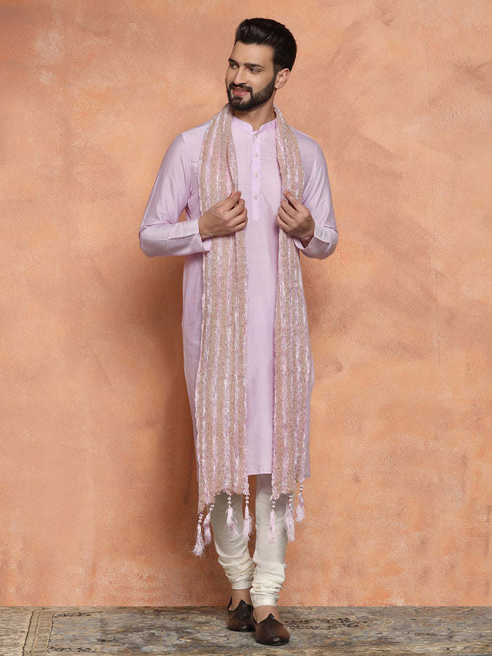Pink Net Metallic Textured Dupatta