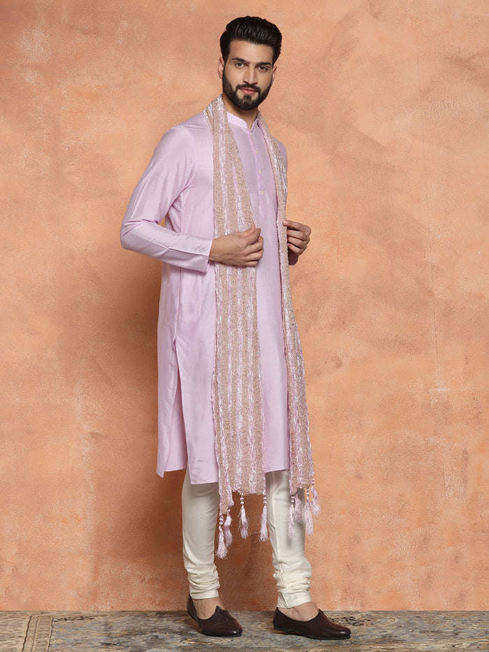 Pink Net Metallic Textured Dupatta