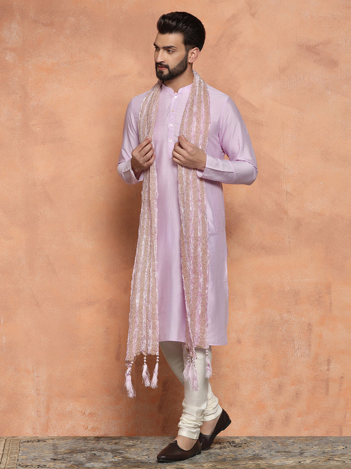 Pink Net Metallic Textured Dupatta