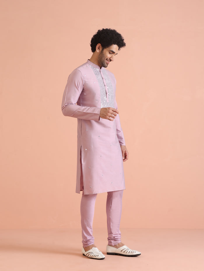 Pink Silk Blend Embroidered Long Kurta